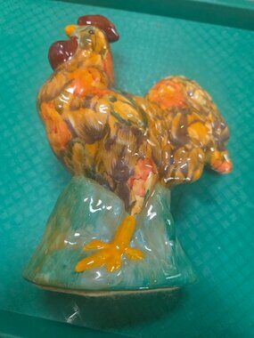 glazed chicken figurine red and brown farmhouse
